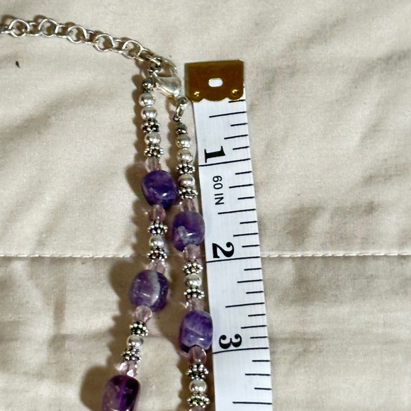 Napier Silver Tone Purple Agate Clear Crystal & Beaded Necklace Vintage - Picture 4 of 12